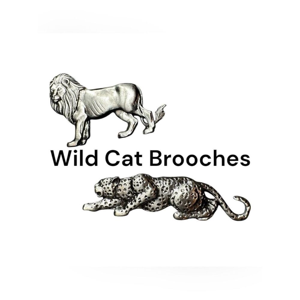 Wild Cat Brooches - Silver pewter  Lion and Cheetah